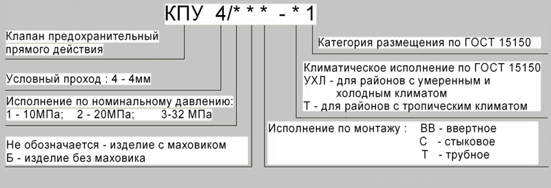 Структура условного обозначения при заказе