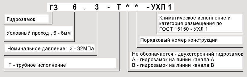 Схема структурного обозначения гидрозамка при заказе