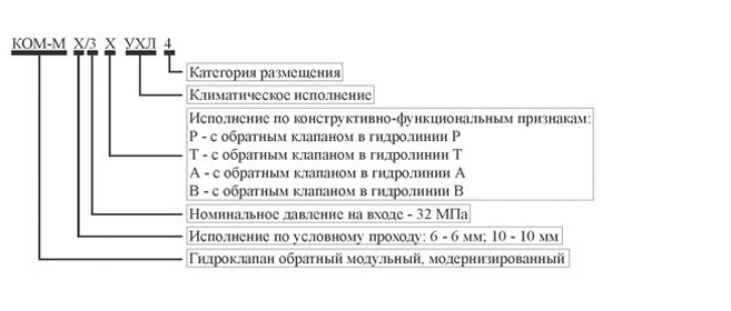 Условное обозначение при заказе