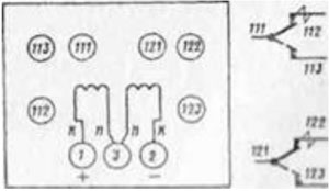  Схема соединения обмоток и нумерация контактов