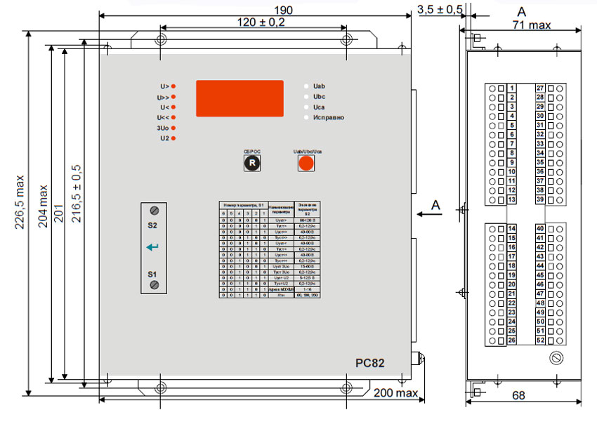 Схема размеров РЗА РС82