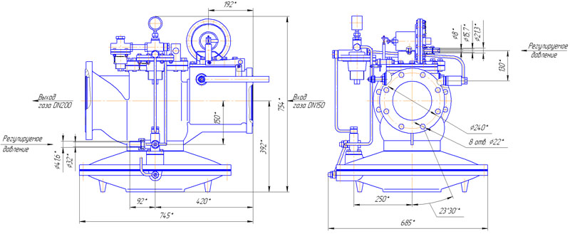 Габаритные размеры Регулятора давления газа РДГ