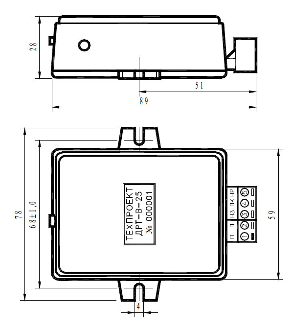 Размеры датчика ДРТ-В