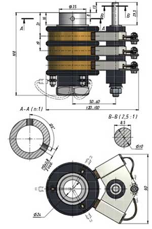 Габаритные и установочные размеры Кольцевого токосъемника КТ-03