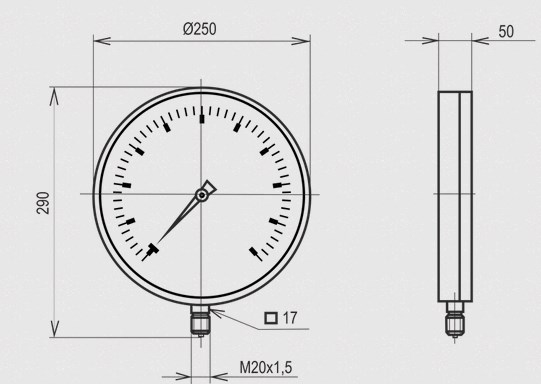 Габаритные и установочные размеры Манометра МТ-5У