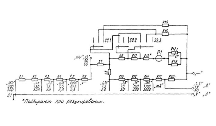 Электрическая схема вольтамперметров М2044, М2051