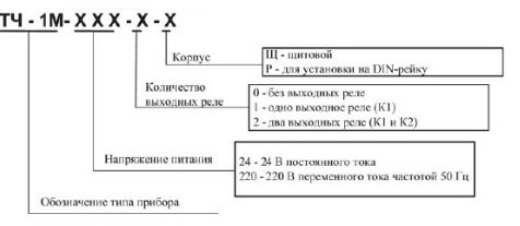 Условное обозначение при заказе ТЧ-01