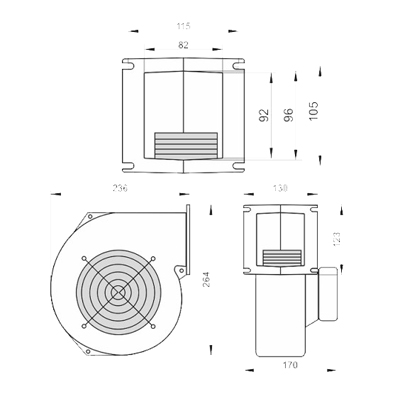 Габаритные и установочные размеры Вентилятора WPA-160