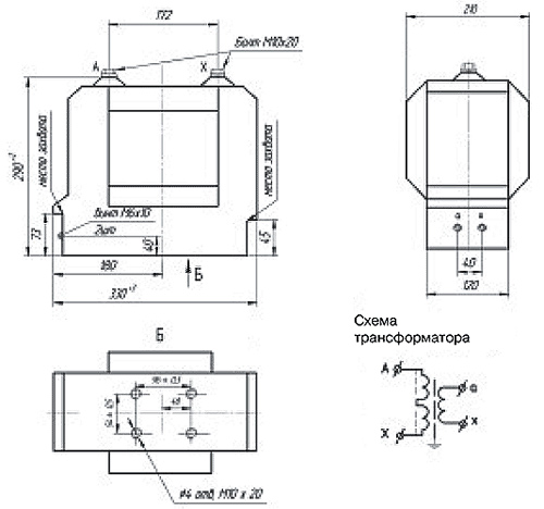 Габаритные и установочные размеры Трансформатор напряжения НИОЛ
