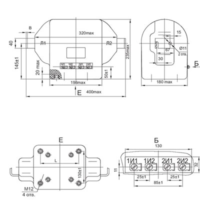 Габаритные и установочные размеры Трансформатора тока ТПЛ-10-М