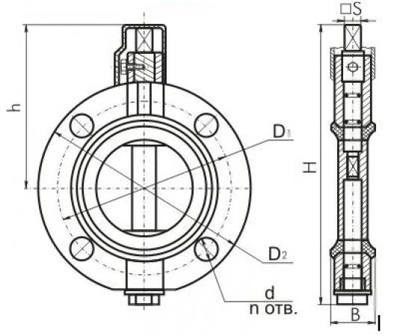 Габаритные и установочные размеры Затвора дискового Ж83-Р1200