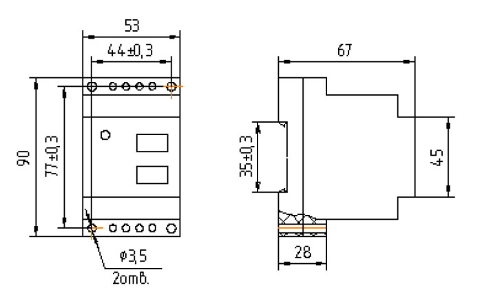 Габариты реле НЛ-6А-1, НЛ-6А-2