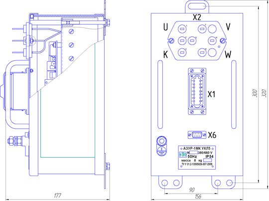 Габариты устройства АЗУР.1МК