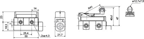 Рис.2. Схема габаритов микровыключателя D4MC-2020